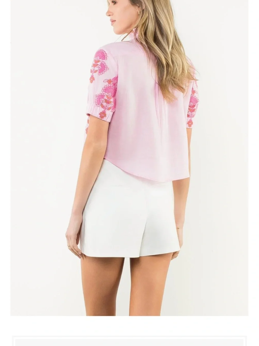 THML Pink Floral Quinn Short-Sleeve Button Front Top - Picture 7 of 10